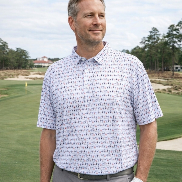 Straight Down Other - Straight‎ Down Golf Polo - SPF Performance Cocktail Print Golf Shirt - XXL